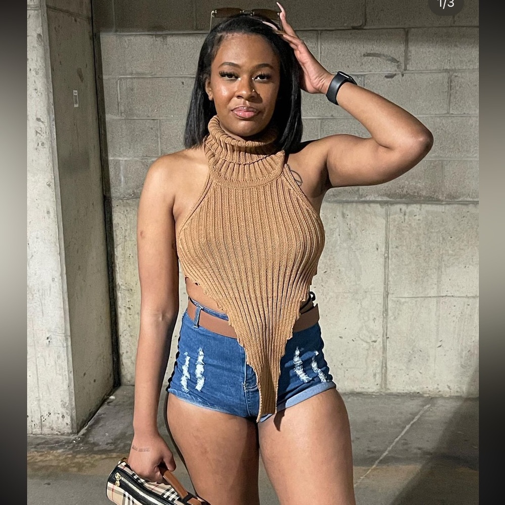 Backless tan turtle neck sweater